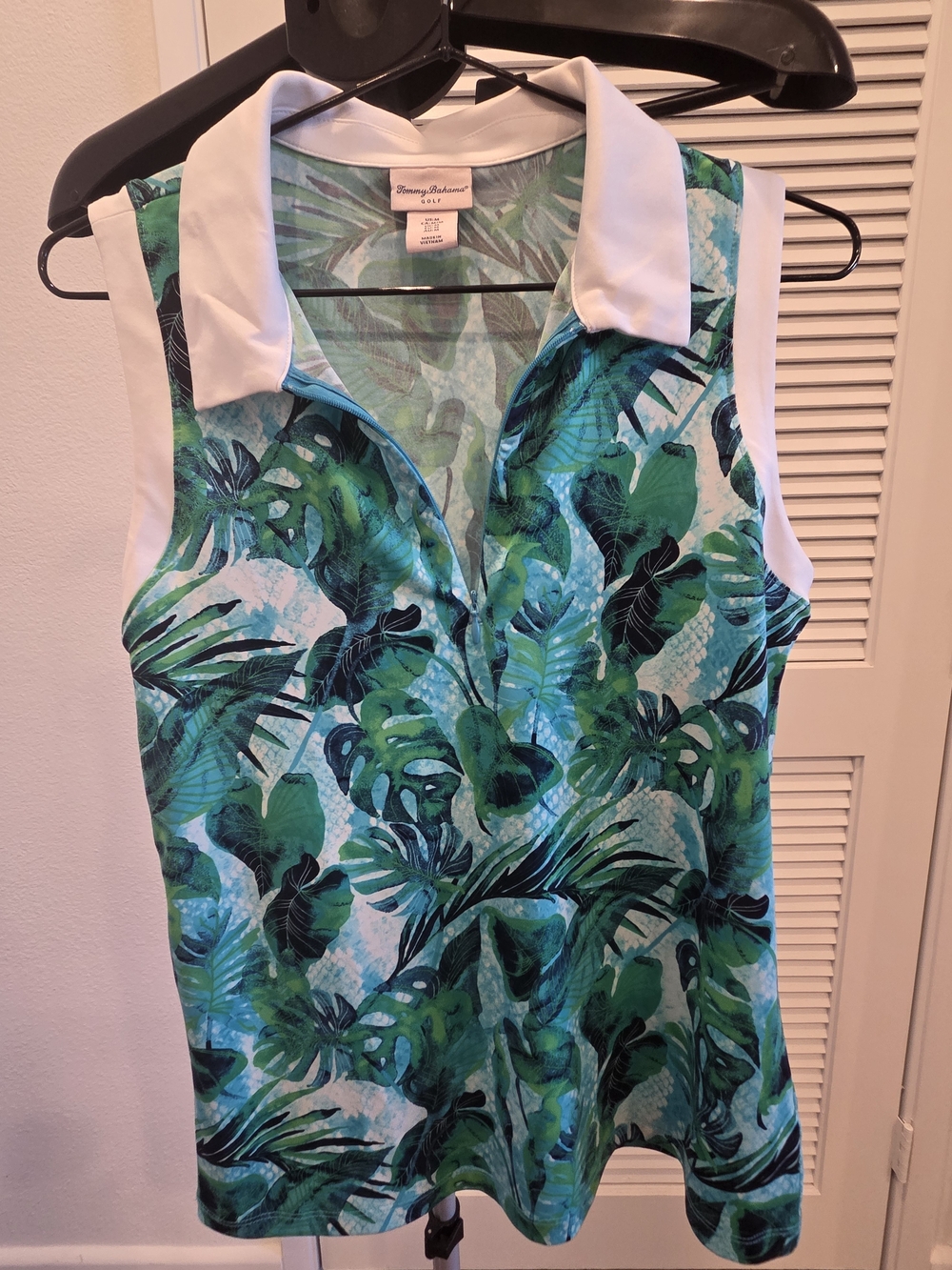 Tommy Bahama Green & White Tropical Print Sleeveless Polo Tank